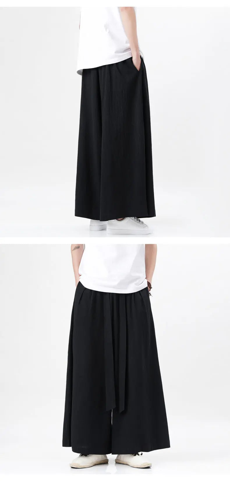 Spring Men Chinese Style Cotton Linen Harajuku Pants Men Kung Fu Kimono Trousers Male Street Wushu Wide Leg Pants Bottom