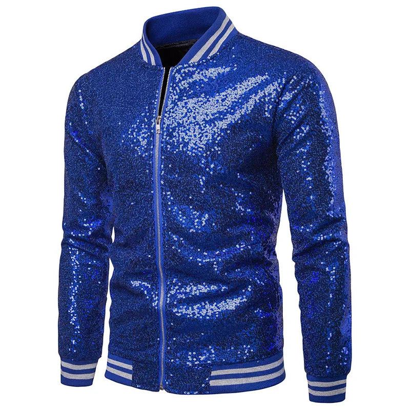Mens Hoodies England Stand Collar Shiny Hoodie Men Zip Up Hip-Hop Male Baseball Hoody Men Stage Hooded Jacket B12