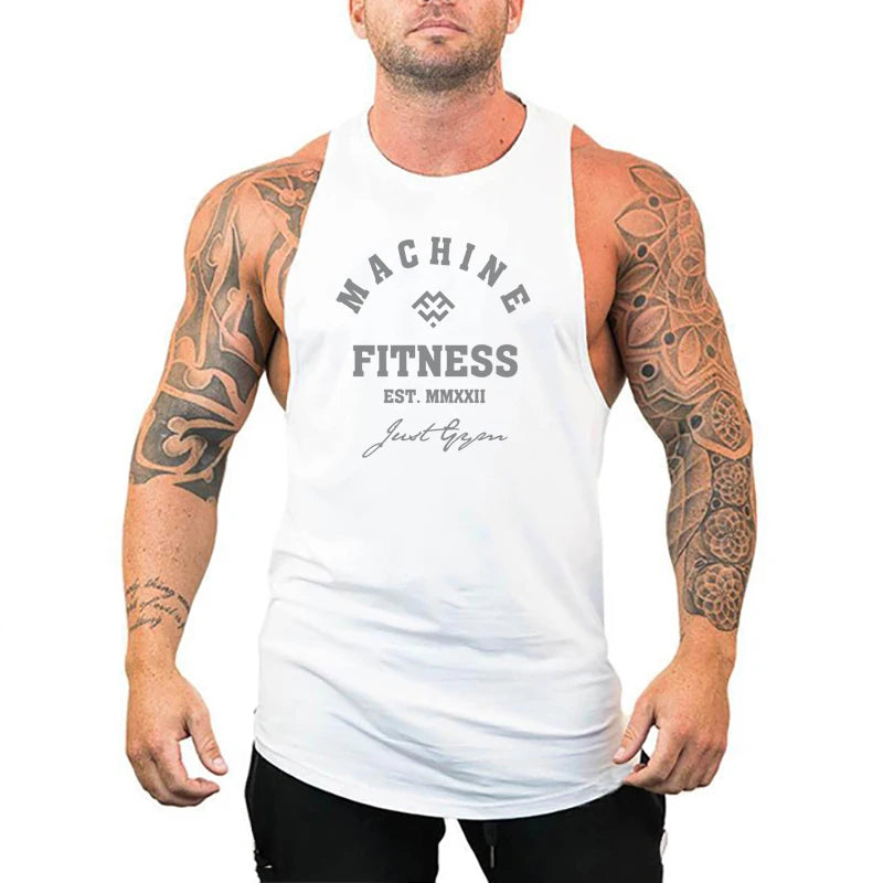 MACHINE FITNESS JUST GYM Bodybuilding Tank Top Mens Workout Vest Cotton Sleeveless shirt Jogger clothing Muscle Stringer Singlet