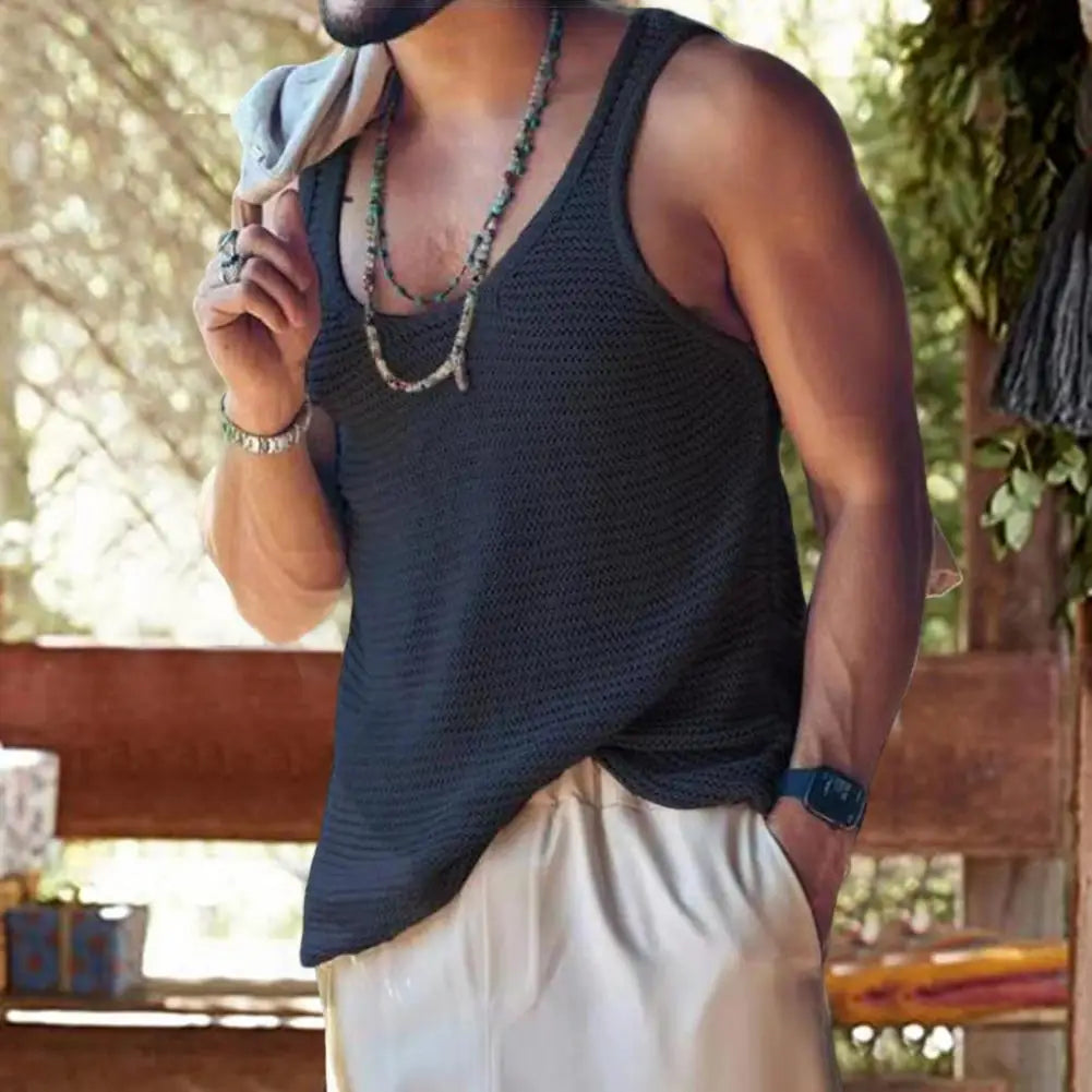 Chic Tank Top Simple Style Sports Sweat Absorption Streetwear Men Summer Vest