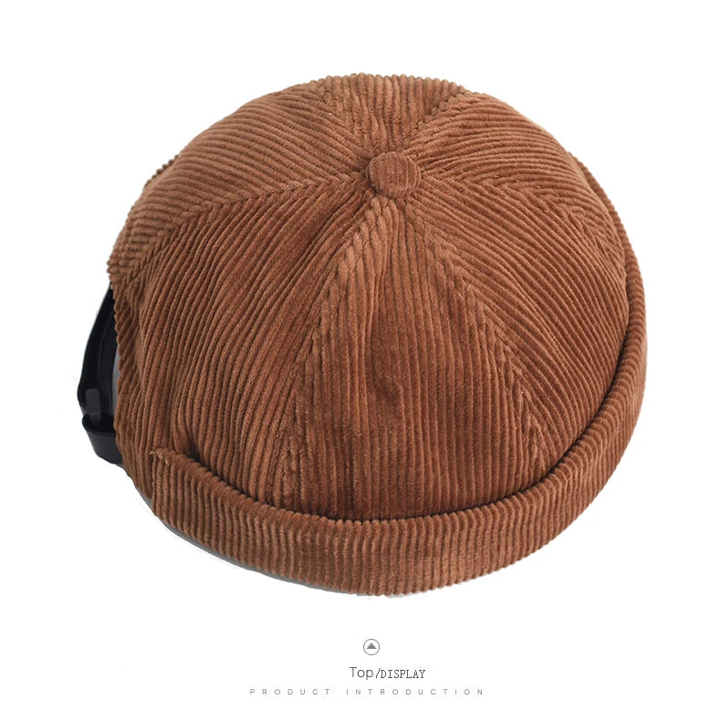Bocca Letter Corduroy Docker Cap Without Visor Label Design Brimless Caps Warm Winter Autumn Thickening Dome Beanie Hat Vintage