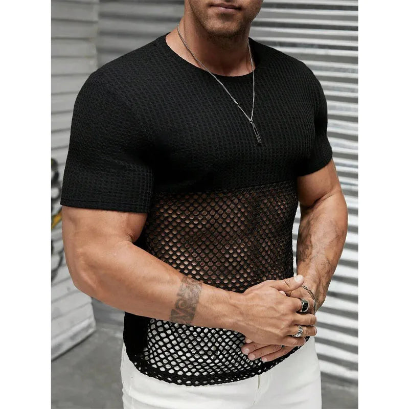 Men's Tank Top Outdoor Sports Black Cutout Vest Top Men's Sheer Mesh Fitness Sleeveless Vest Men Summer Mesh Vest Men's Clothing