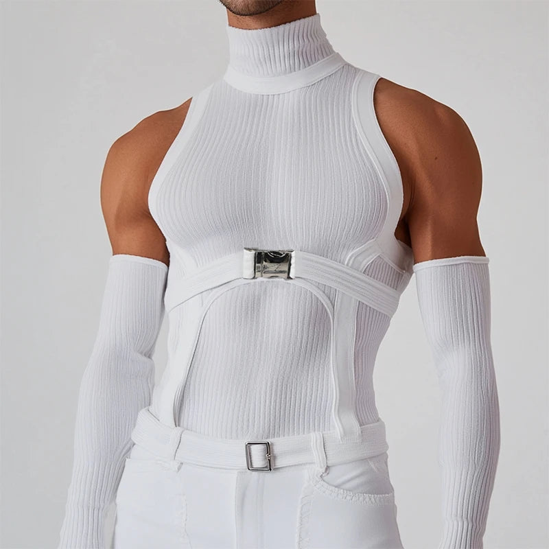 INCERUN 2025 Men T Shirts Patchwork Turtleneck Off Shoulder Long Sleeve Casual Men Clothing Streetwear Sexy Unisex Tee Tops
