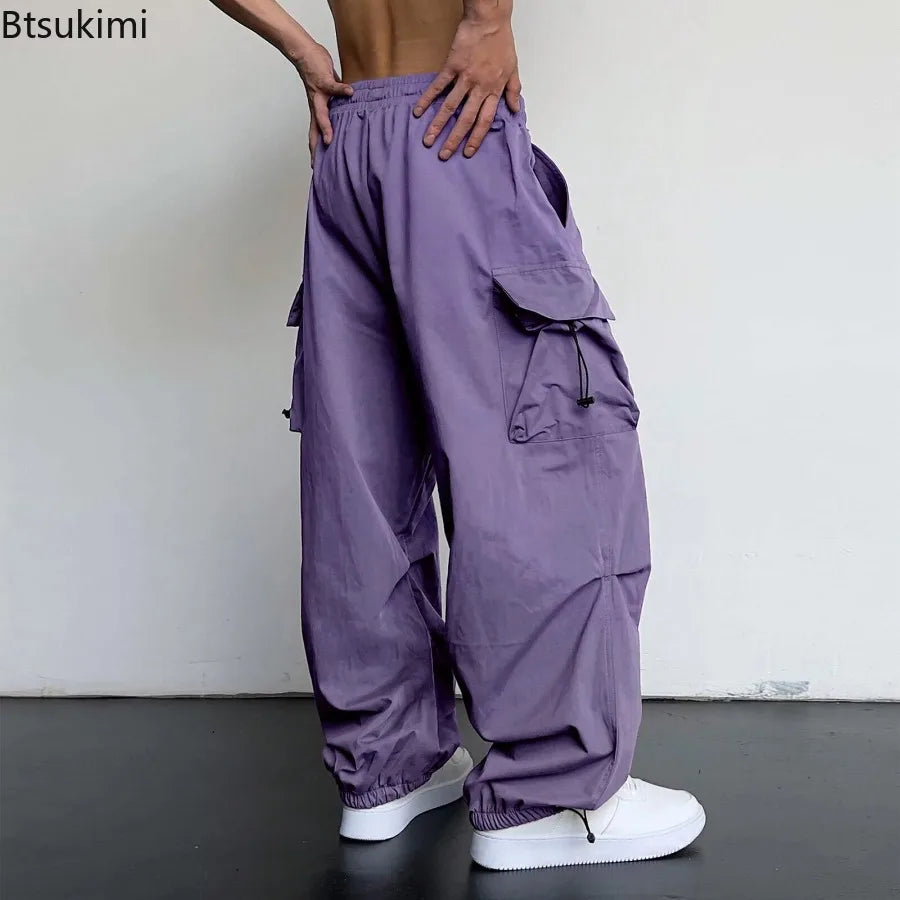 New Style Casual Pants Men's Multi Pocket Cargo Pants High Street Drawstring Workwear Trousers Men Loose Versatile Wide Leg Pant