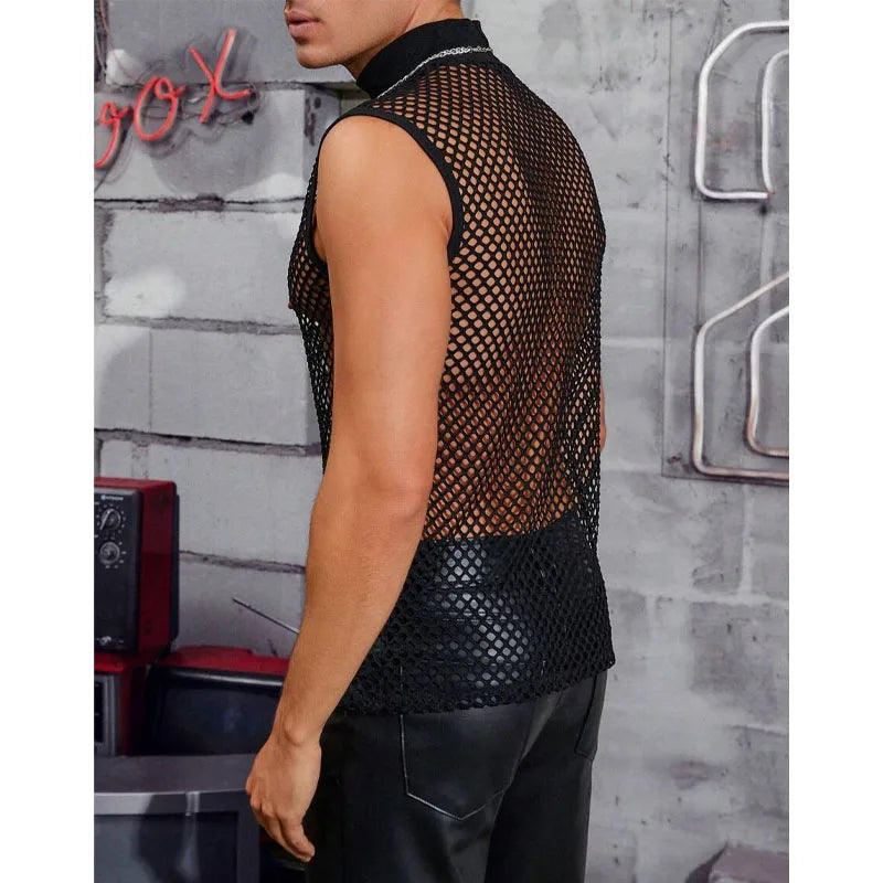 Men's Tank Top Outdoor Sports Black Cutout Vest Top Men's Sheer Mesh Fitness Sleeveless Vest Men Summer Mesh Vest Men's Clothing