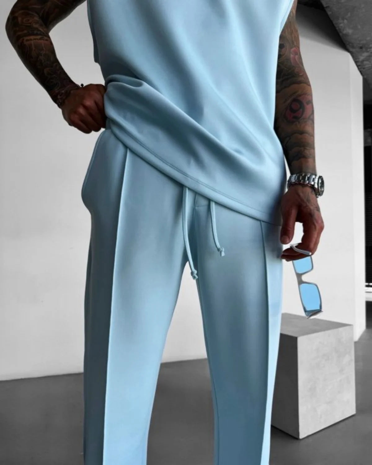 2025 Spring and summer men's new four seasons loose straight tube sports casual pants comfortable suit pants drawstring waistban