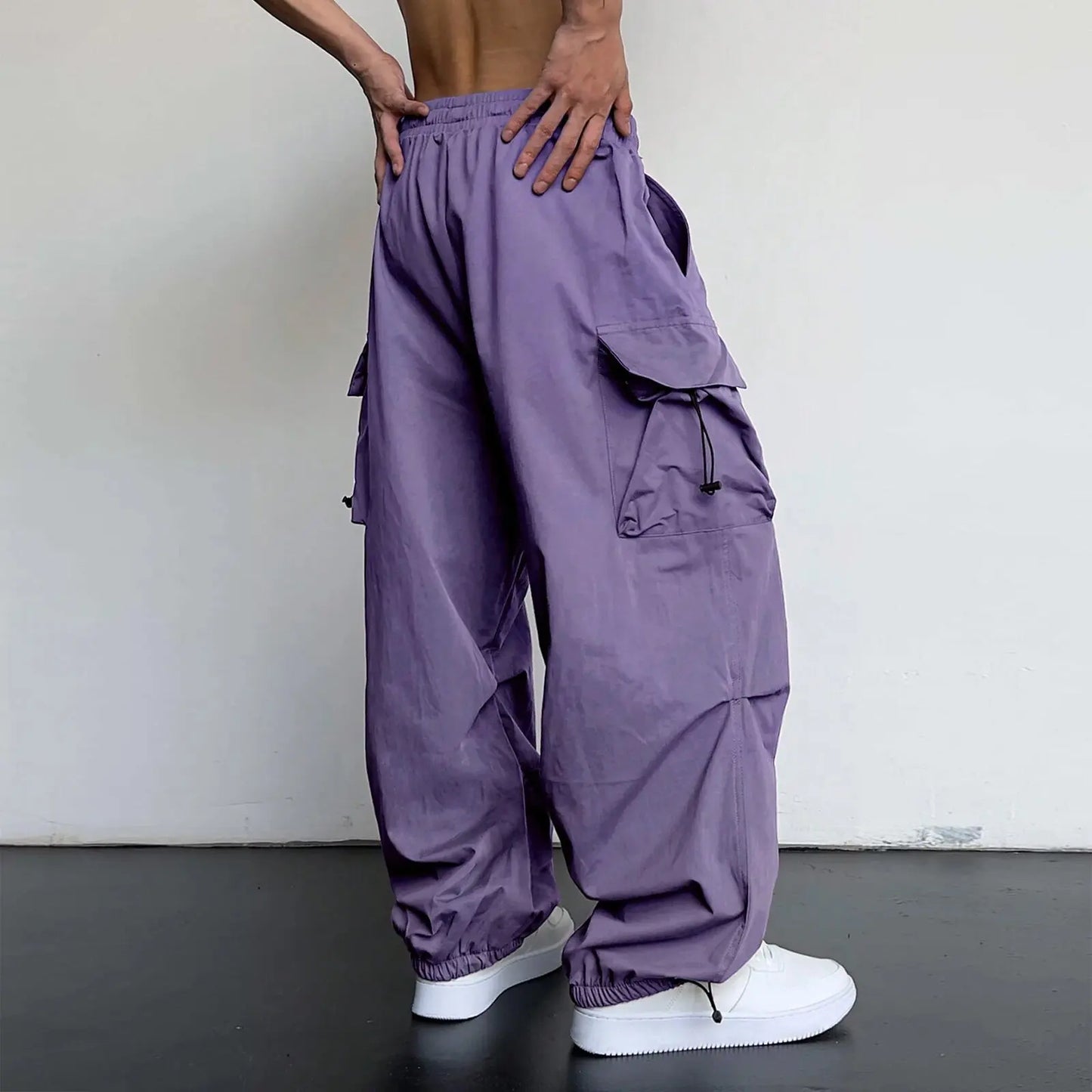New Style Casual Pants Men's Multi Pocket Cargo Pants High Street Drawstring Workwear Trousers Men Loose Versatile Wide Leg Pant