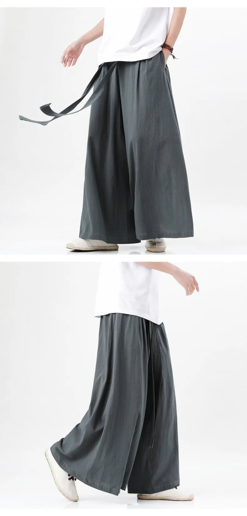 Spring Men Chinese Style Cotton Linen Harajuku Pants Men Kung Fu Kimono Trousers Male Street Wushu Wide Leg Pants Bottom