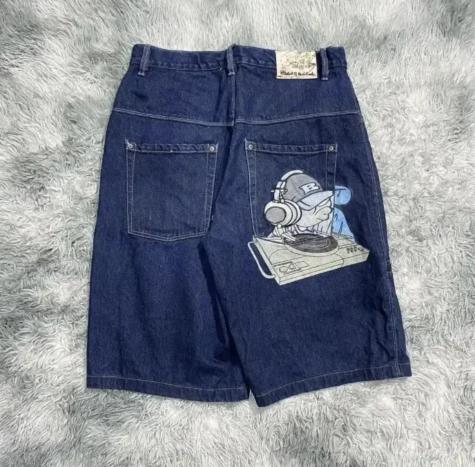 Gothic Punk Skull Letter Pattern Patchwork Shorts Men Y2k Streetwear Pants Hip Hop Fashion Denim Shorts Summer New Hot Sale