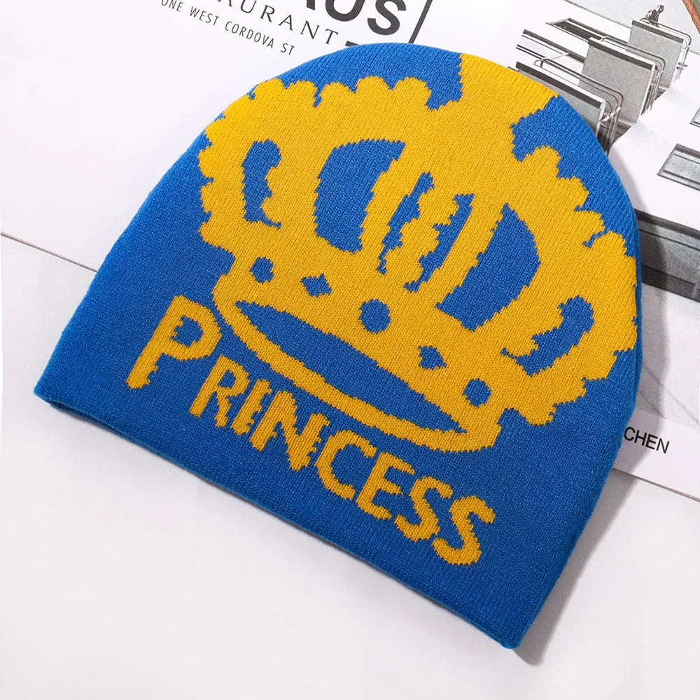 Women's Caps Crown Pattern Knitted Hats For Men Fashion All-match Warm Ear Protection Casual Woolen Hat