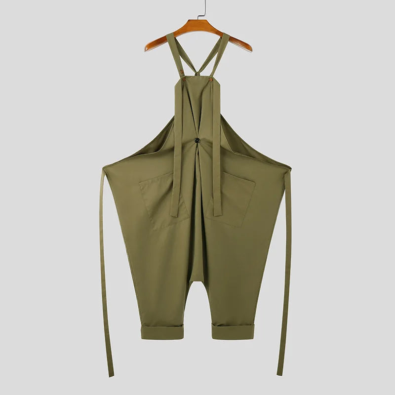 INCERUN American Style Fashion Jumpsuit Men's Loose Deconstruction Design Jumpsuit Streetwear Solid Wide Leg Sleeveless Rompers