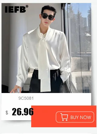 IEFB Korean Style Male Shirts Casual Tassel Lapel Long Sleeve Signle Breasted Solid Color Loose Men's Tops New Tide 2024 9C6460
