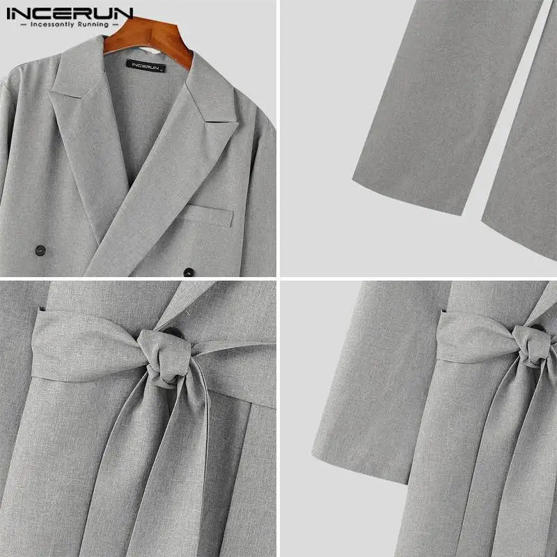 American Style Fashion Jumpsuit Casual Men's Suit Neck Double Breasted Jumpsuits Long Sleeved Casual Rompers S-5XL