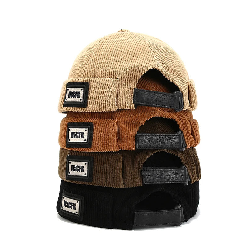 Bocca Letter Corduroy Docker Cap Without Visor Label Design Brimless Caps Warm Winter Autumn Thickening Dome Beanie Hat Vintage