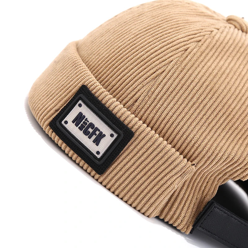 Bocca Letter Corduroy Docker Cap Without Visor Label Design Brimless Caps Warm Winter Autumn Thickening Dome Beanie Hat Vintage