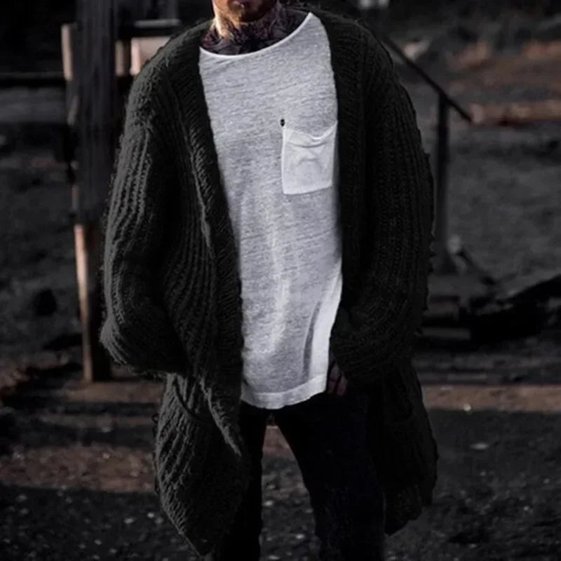 2025 Men's Thick Warm Knitted Cardigan Sweater Long Sleeve Loose Streetwear Knitted Mid Length Coat Jacket Men's Winter Clothing