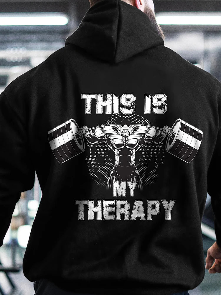 This Is My Therapy Pattern Hooded For Men Autumn Winter New Men's Fitness Hoodies Gym Workout Hoodie Breathable Sweatshirts