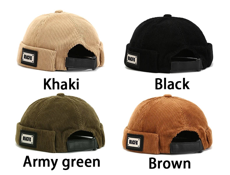 Bocca Letter Corduroy Docker Cap Without Visor Label Design Brimless Caps Warm Winter Autumn Thickening Dome Beanie Hat Vintage