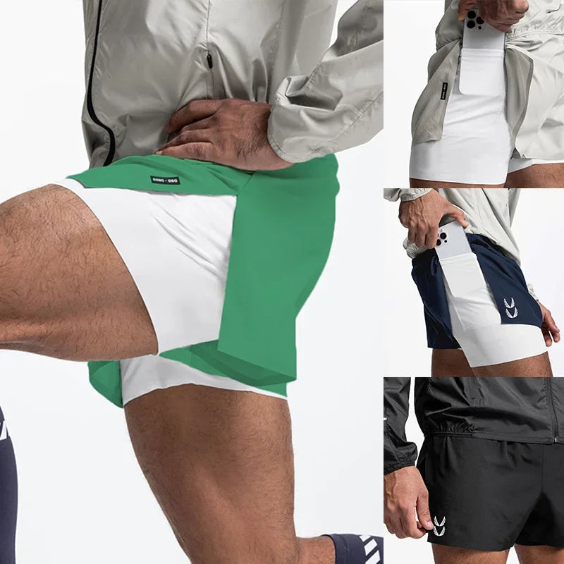 NEW Sports Shorts Men 2 In 1 Double-deck Shorts Summer Fitness sweatpants Jogging Running Shorts Elastic Woven casual shorts men