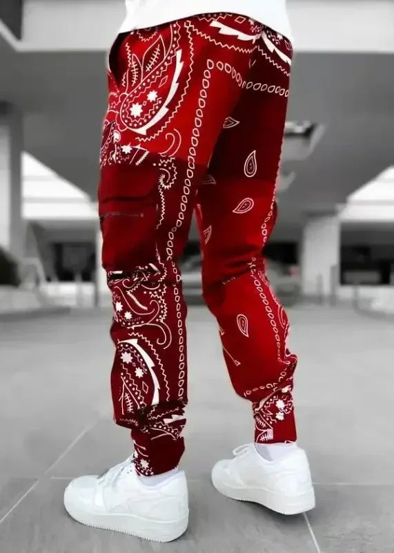 New Men's Cargo Pants Trend Printed Loose Hip Hop Fashion Street Wear Big Pocket Overalls Men Bright Color Four Seasons Trousers