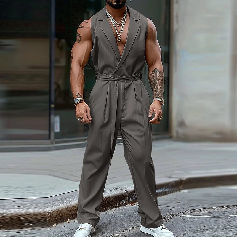 American Style Fashion Jumpsuits Men's Simple Solid All-match Rompers Streetwear Hot Sale City Walk Bodysuits S-5XL