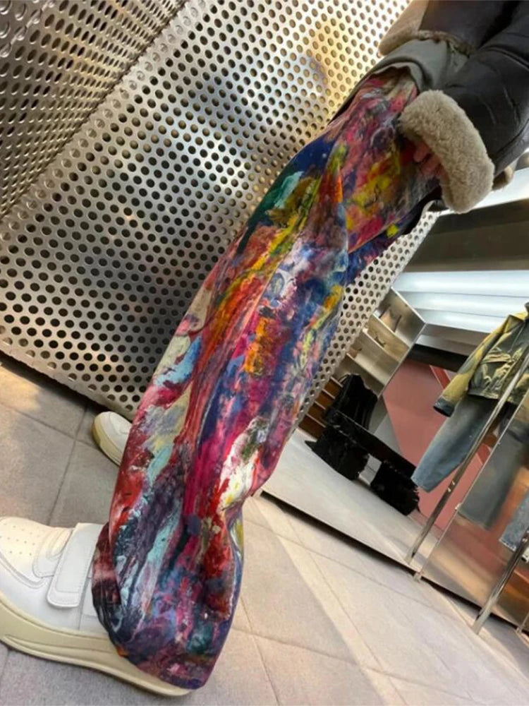 Y2K Fashion Men's Colorful Printing Denim Pants Spring Autumn New Casual Loose Straight Jeans Men Hip Hop Baggy Jean Trousers