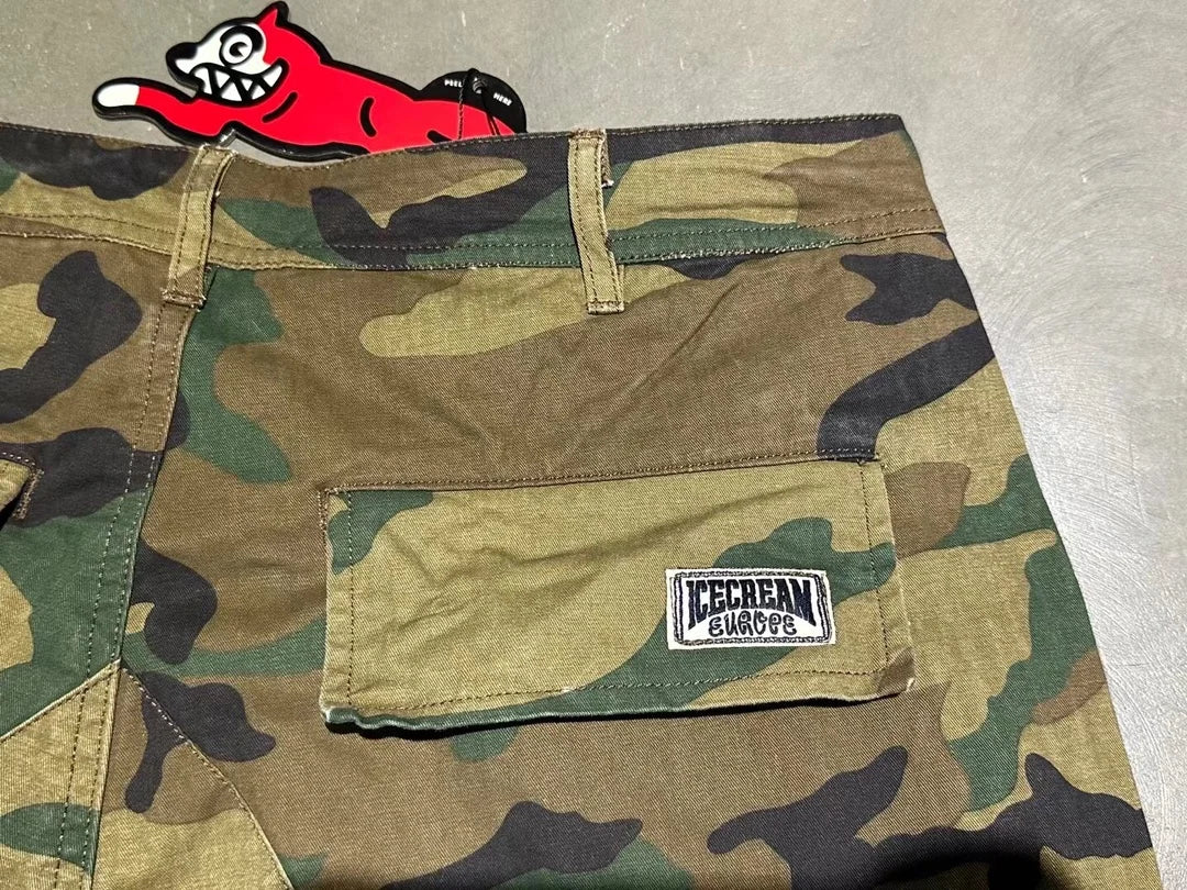 2025 Mens Cargo Pants American Retro Icecream Running Dog Pants Man Camouflage Loose Straight Leg Pants Male Casual Trousers