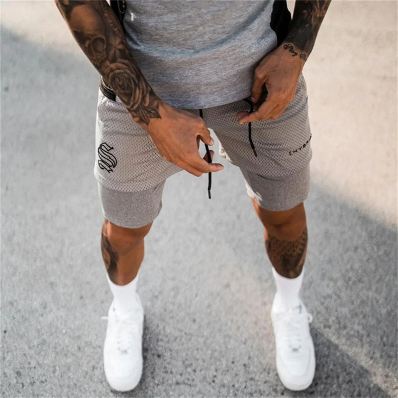 2024 summer mesh Sports Shorts Men Double-deck Jogging Running Shorts Men 2 IN 1 Mens GYM Shorts Fitness Workout Short Pants Man