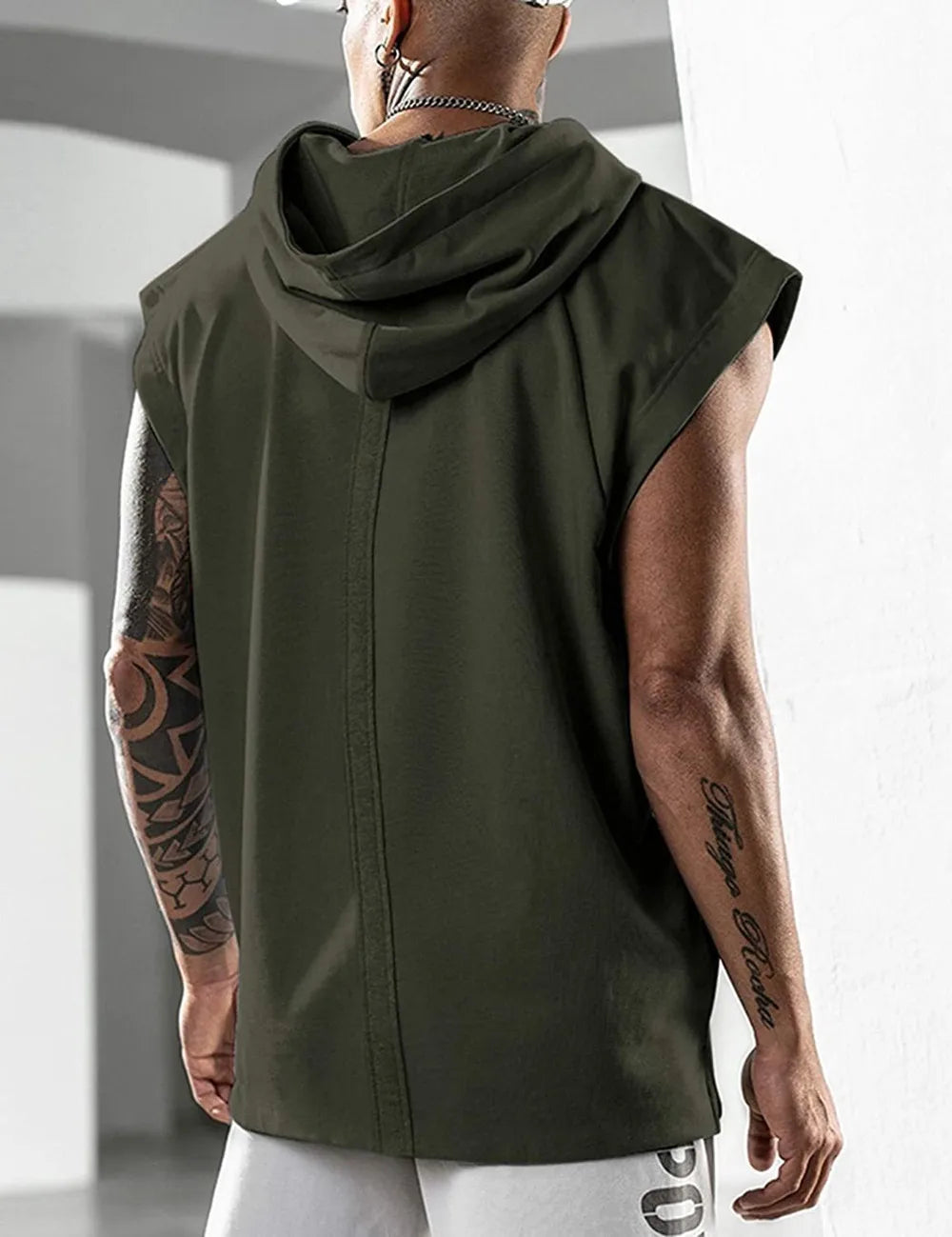 2025 Vest Hooded Solid Color New Men's Casual Pullover Sports Men's T-shirt Sleeveless Men's Waistcoat Loose