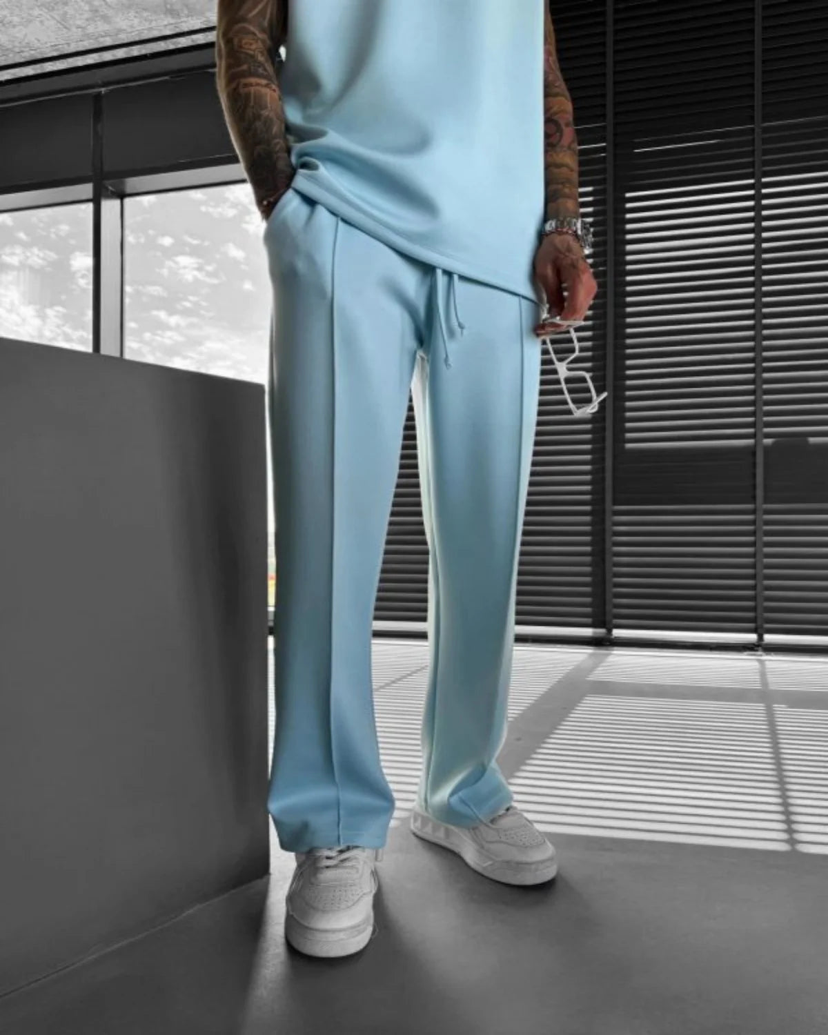 2025 Spring and summer men's new four seasons loose straight tube sports casual pants comfortable suit pants drawstring waistban