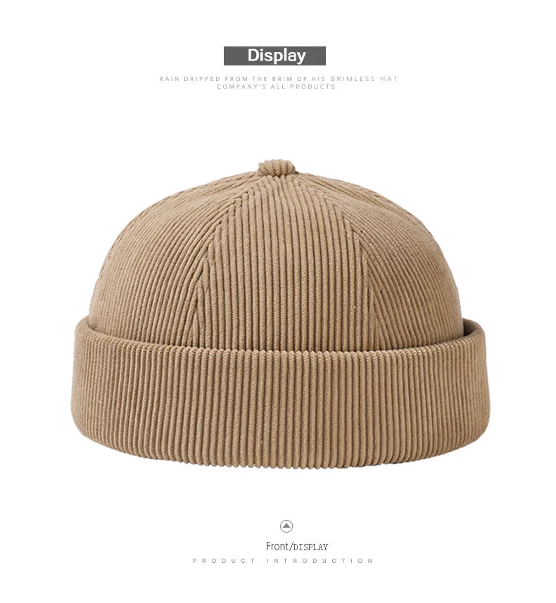 Bocca Letter Corduroy Docker Cap Without Visor Label Design Brimless Caps Warm Winter Autumn Thickening Dome Beanie Hat Vintage