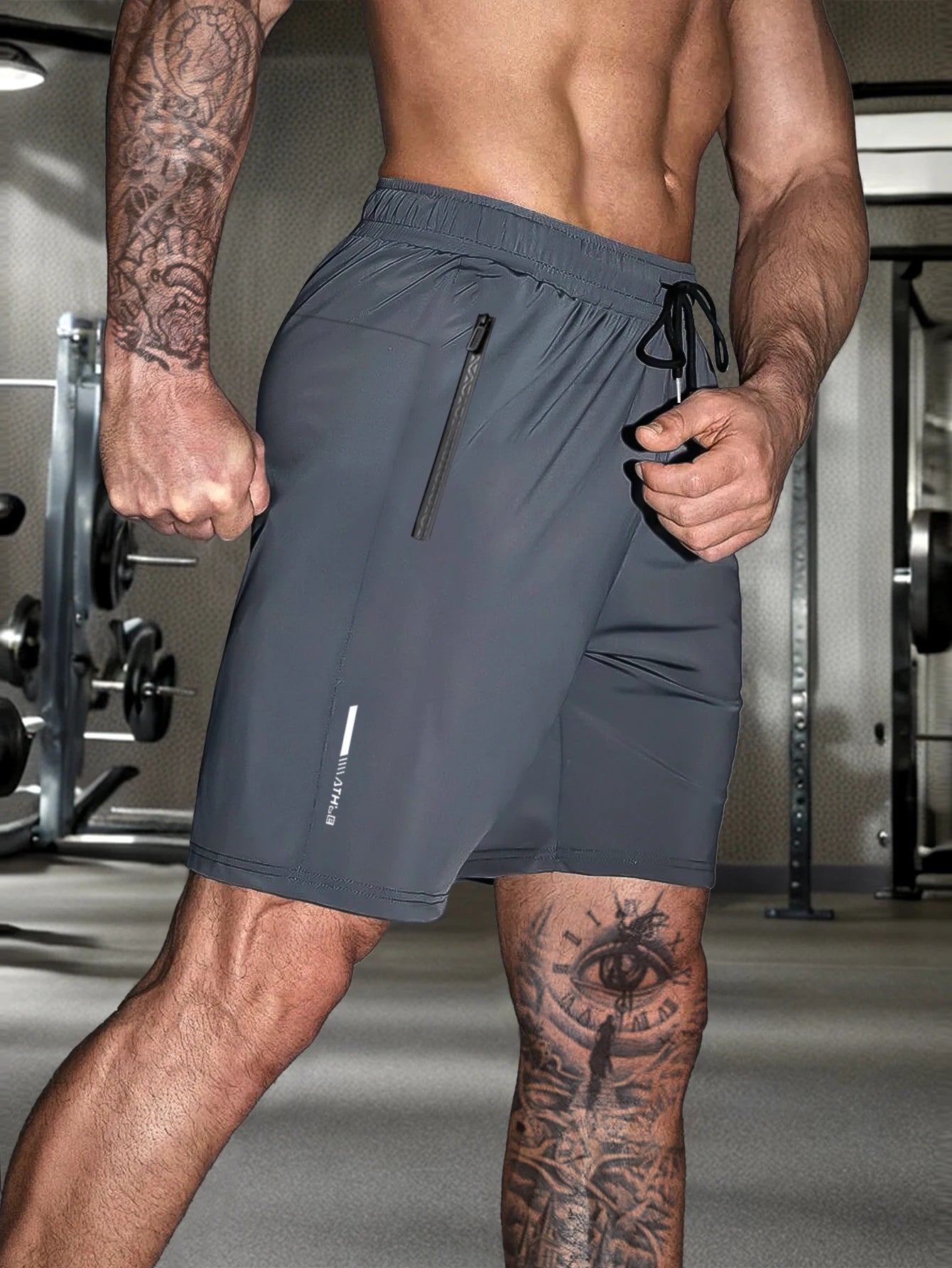 Men's solid color shorts, with zipper pockets, casual elastic drawstring shorts with a loose waist and high elasticity, suitable