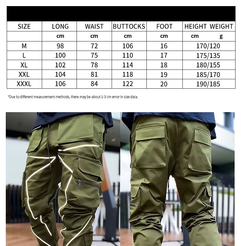 Mens Gym Joggers Casual Pants Sweatpants Fitness Trousers Hip Hop Cargo Pants Male Streetwear Men Reflect Sports Trackpants