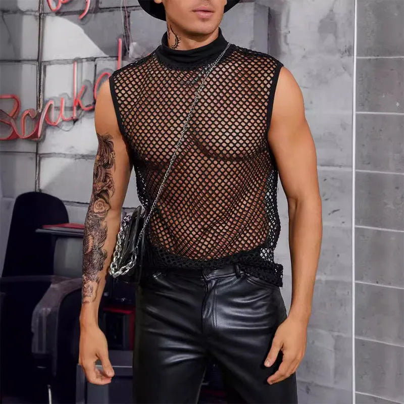 Men's Tank Top Outdoor Sports Black Cutout Vest Top Men's Sheer Mesh Fitness Sleeveless Vest Men Summer Mesh Vest Men's Clothing