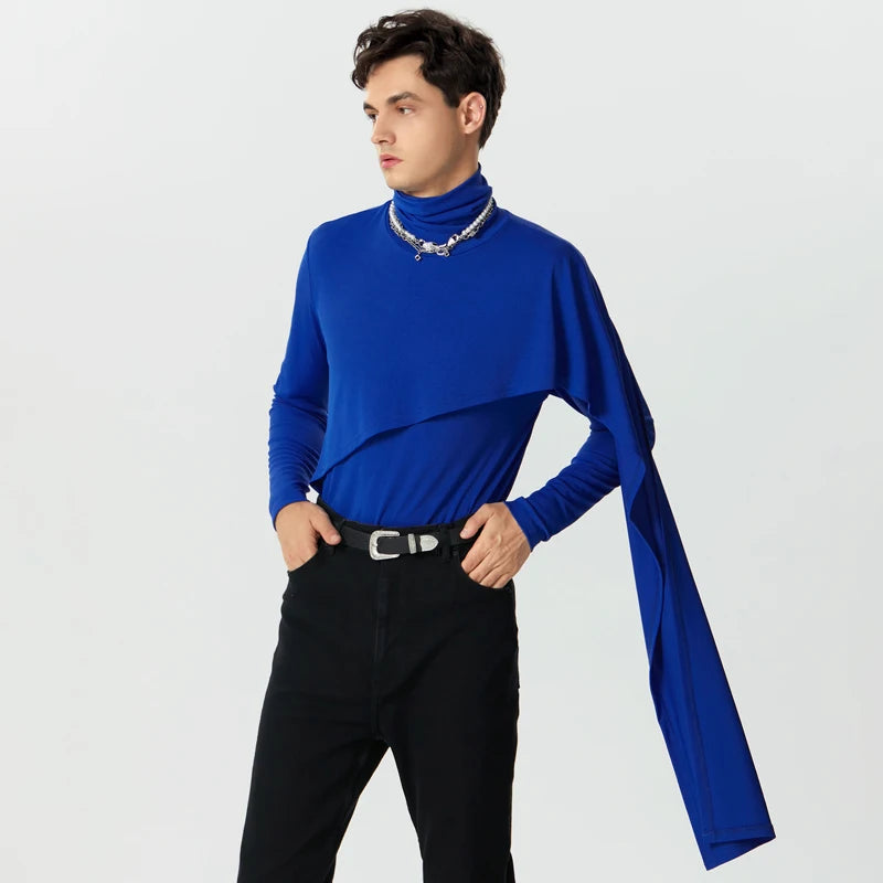 INCERUN Men Irregular Pullovers Solid Color Turtleneck Long Sleeve Knitted Casual Sweaters Streetwear Autumn 2023 Men Clothing