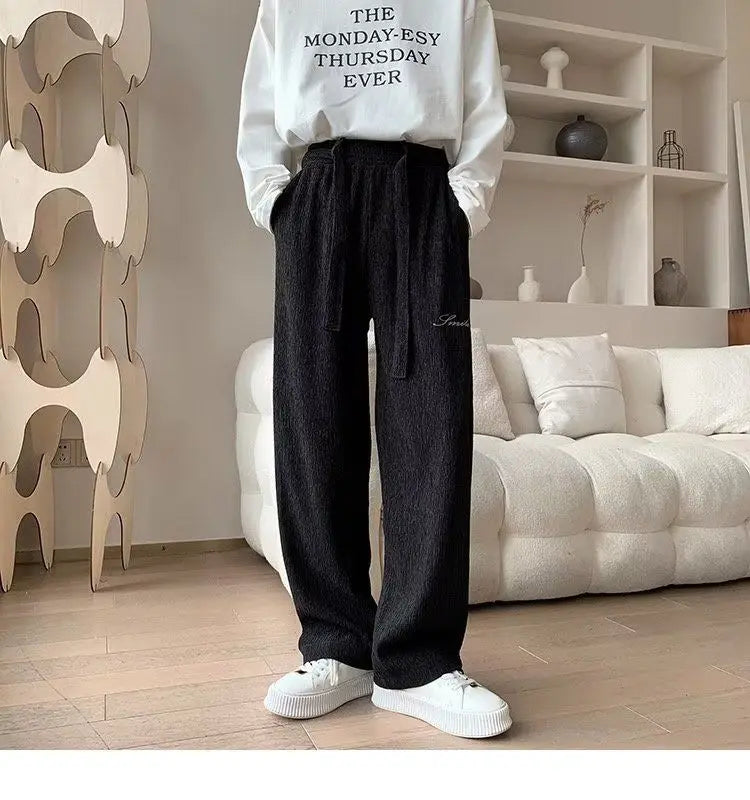 Casual Ice Silk Pants Men Wide Leg Lightweight Baggy Sweatpants White Straight Linen Trousers Male Summer Elastic Hiking