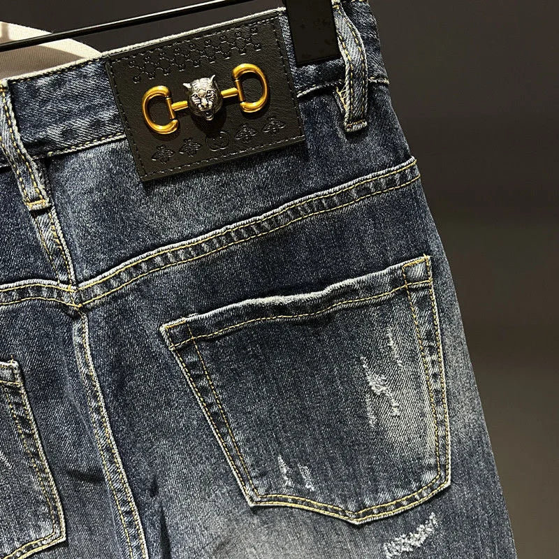 Spring and Autumn New Men's Fashion Trend Ripped Patch Small Foot Pants Men's Casual Slim Comfortable High-Quality Jeans