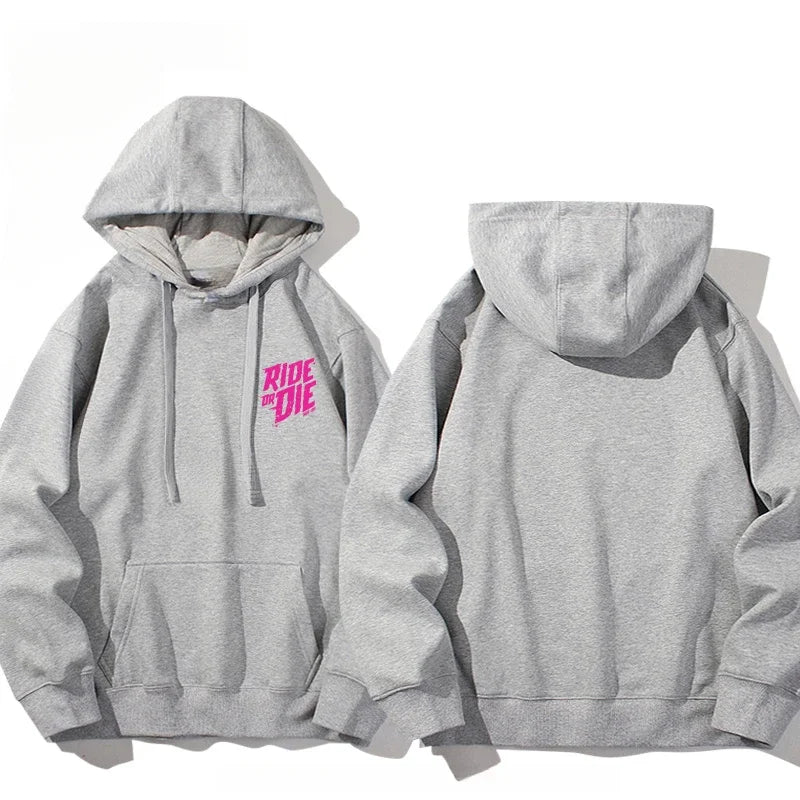 Men's Hoodie with Ride or Die Lettering Personalized Print Adult Pullover Sweatshirt Street Casual Hip-Hop Long-Sleeved Top
