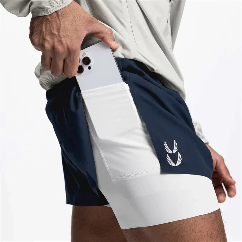 NEW Sports Shorts Men 2 In 1 Double-deck Shorts Summer Fitness sweatpants Jogging Running Shorts Elastic Woven casual shorts men