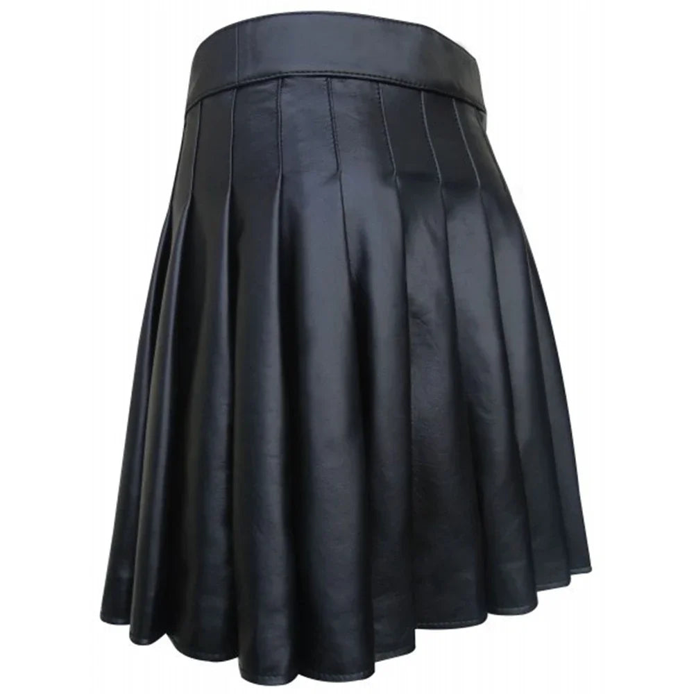 Men Gladiator Scottish Highland Utility Kilt Larp PU Leather Club Pleated Skirt Fashion Kilt Party Punk Rock Skirts Streetwear