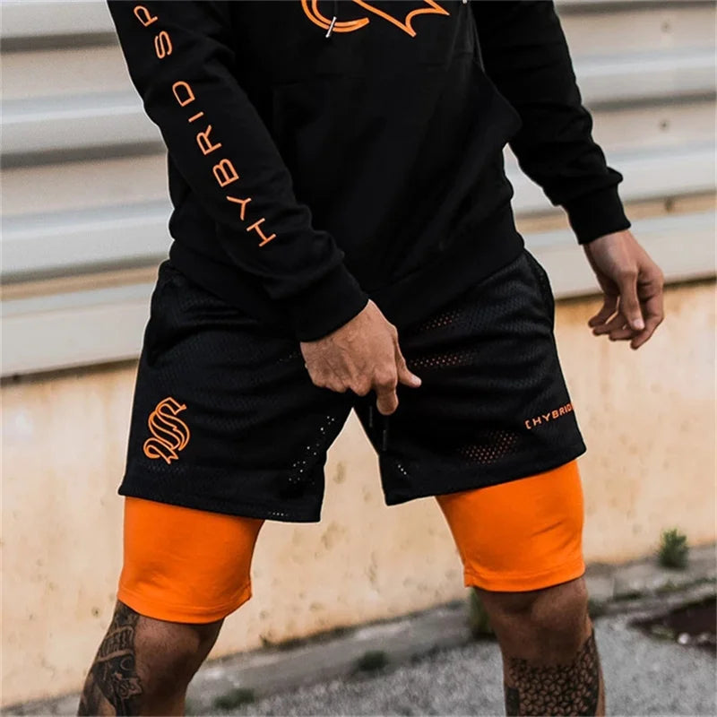 2024 summer mesh Sports Shorts Men Double-deck Jogging Running Shorts Men 2 IN 1 Mens GYM Shorts Fitness Workout Short Pants Man