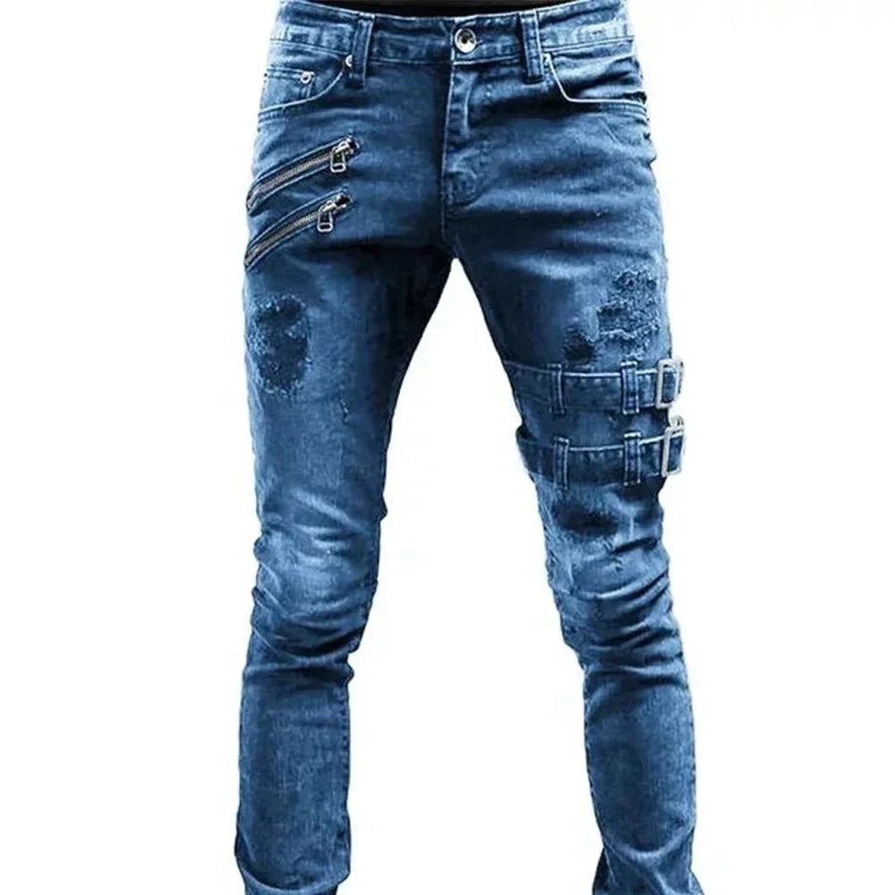 Plus Size Straight Jeans Man Pants Spring Summer Boyfriend Jeans Streetwear Skinny Zips 3 Colors Cacual Long Denim Trousers