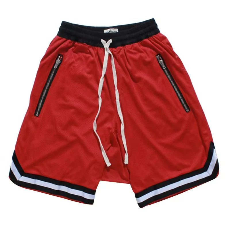 2025 New Knee Length Basketball Shorts Men Striped Loose Running Sport Gym Mesh Breathable Fitness Training Workout Bottom Male