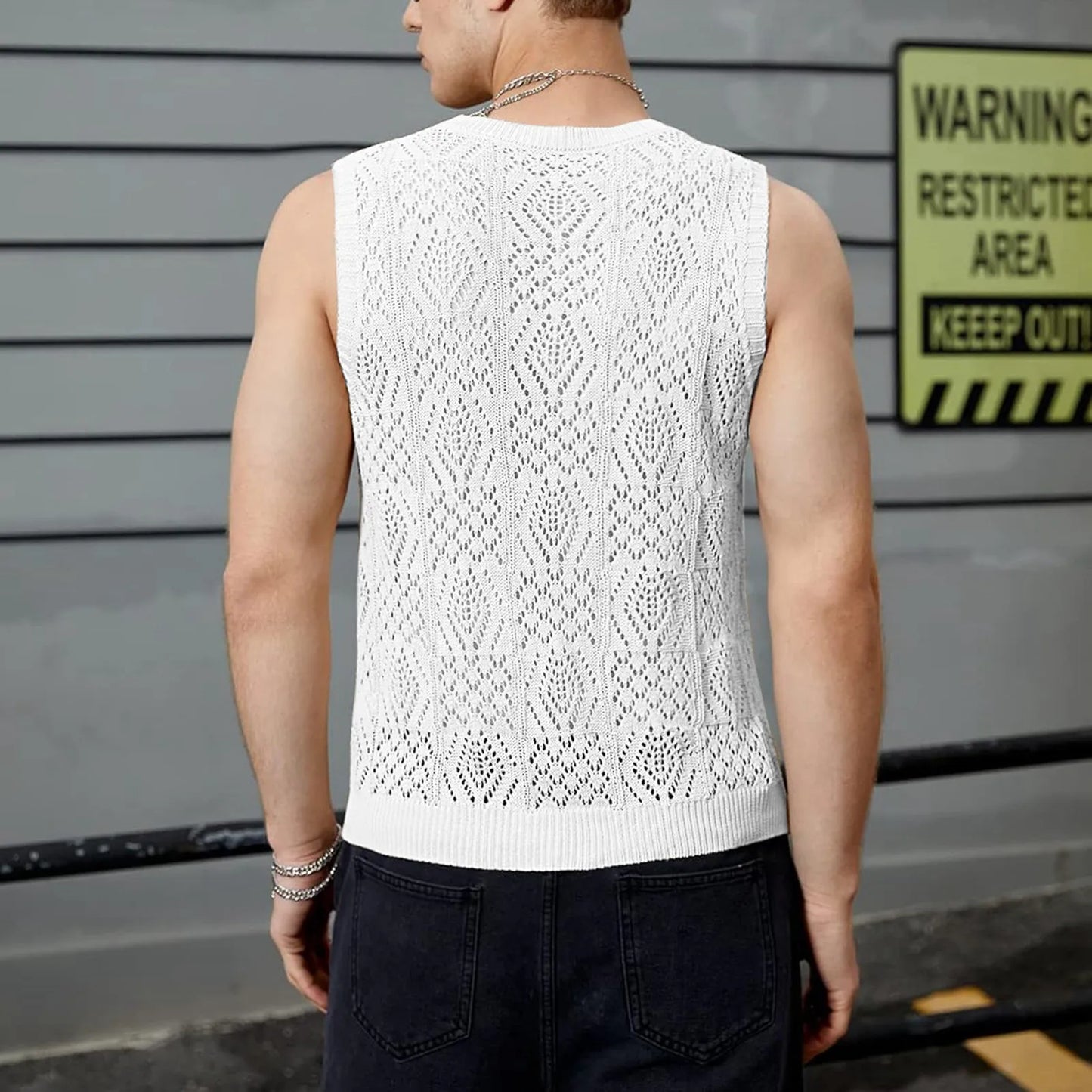 Beach Tops For Men Men'S Knitted Hollowed Out Vest Crew Neck Sleeveless Male Clothes With Designs Camiseta Sin Mangas Hombre