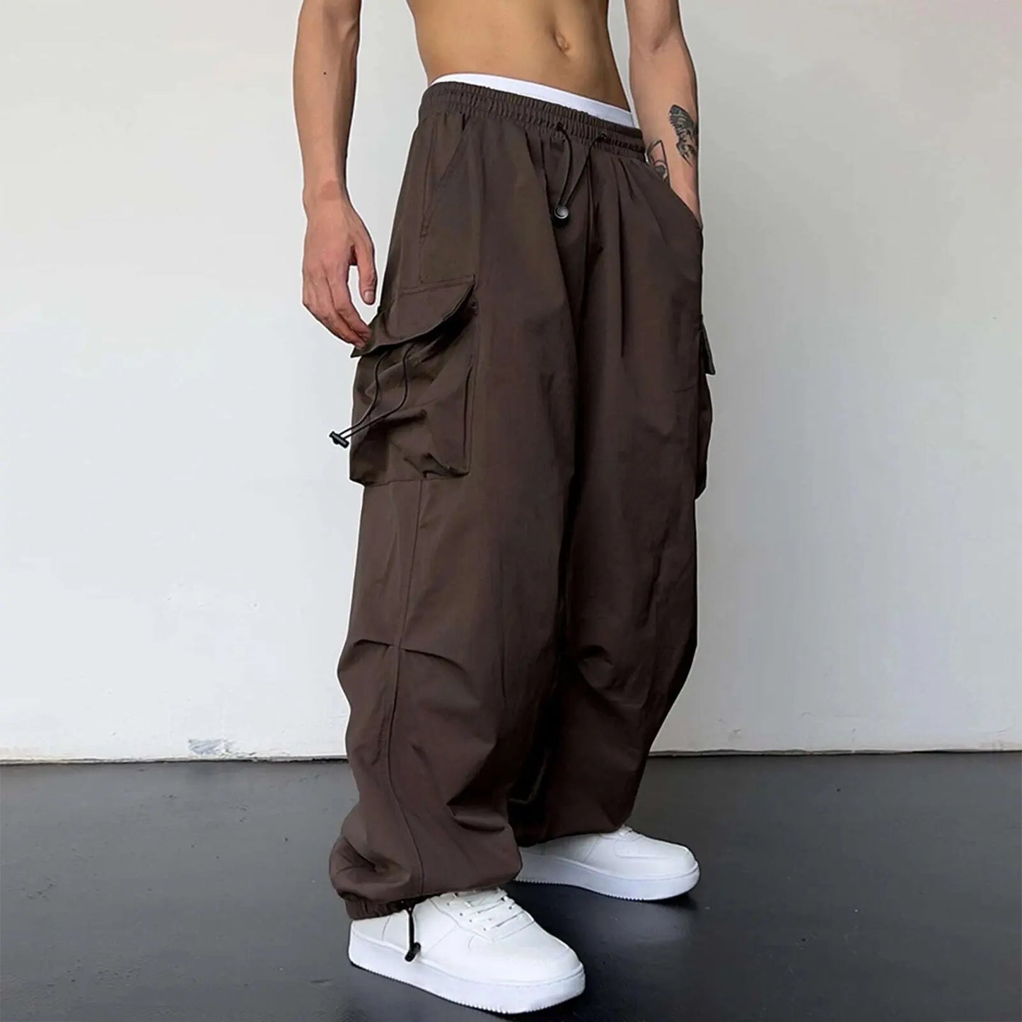 New Style Casual Pants Men's Multi Pocket Cargo Pants High Street Drawstring Workwear Trousers Men Loose Versatile Wide Leg Pant