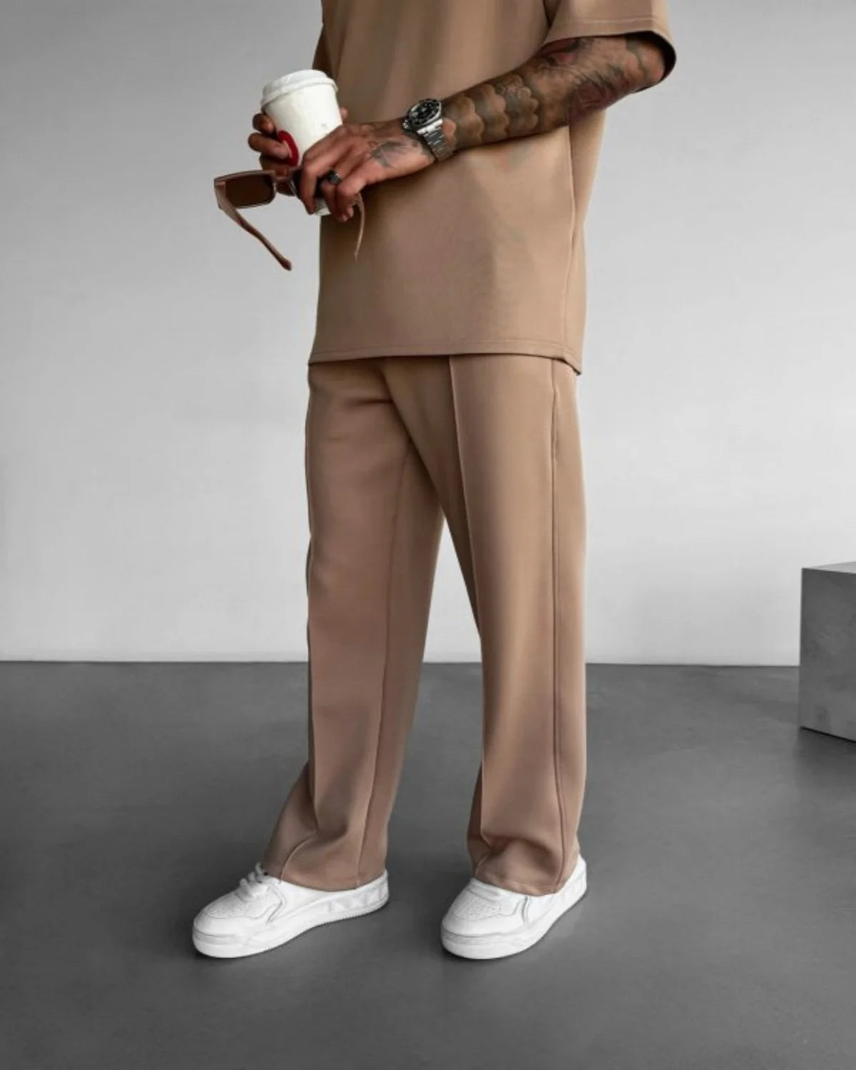 2025 Spring and summer men's new four seasons loose straight tube sports casual pants comfortable suit pants drawstring waistban
