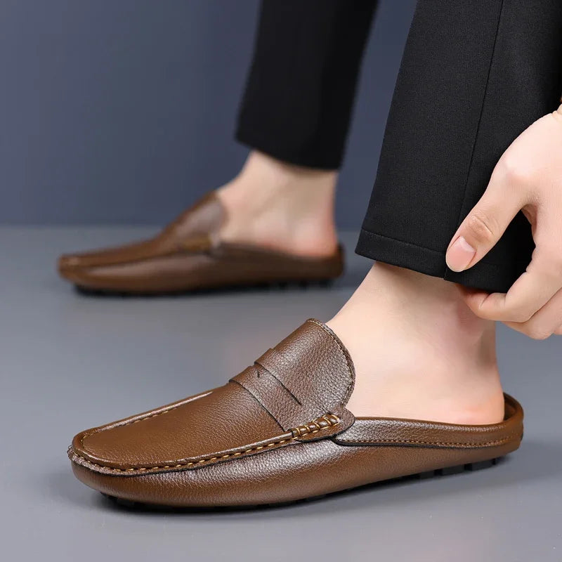 YRZL Loafers Men Handmade Summer Slip on Half Shoes for Men Non Slip Slippers Casual Comfortable Breathable Man Sandals