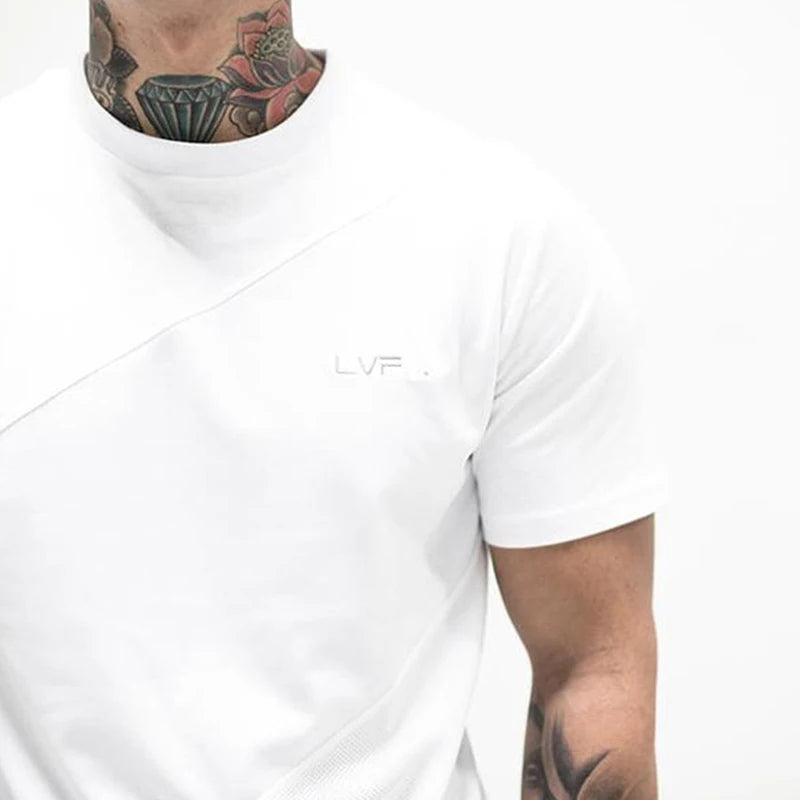 Men's Summer Fashion Fitness Tees Gym Sport Running Patchwork Short Sleeves Shirt Breathable Bodybuilding T-shirt Man Clothing