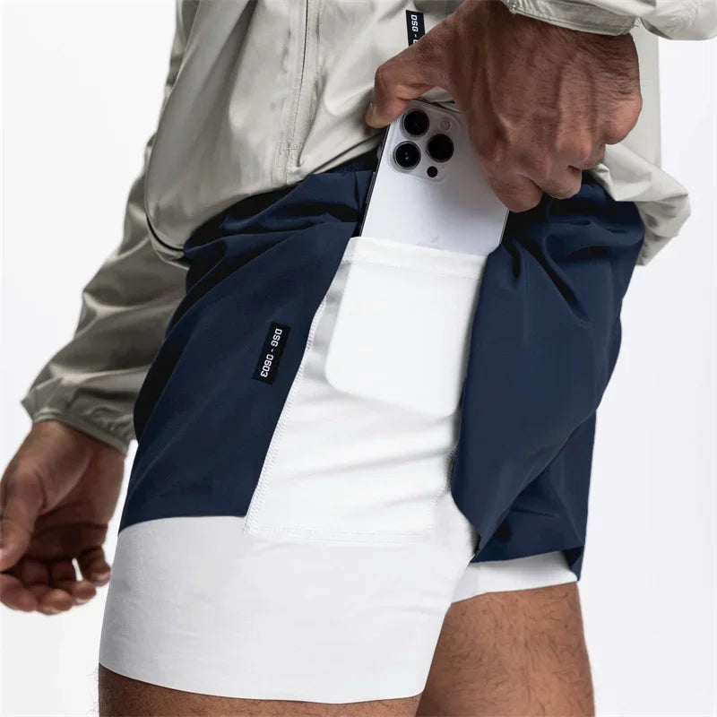 NEW Sports Shorts Men 2 In 1 Double-deck Shorts Summer Fitness sweatpants Jogging Running Shorts Elastic Woven casual shorts men