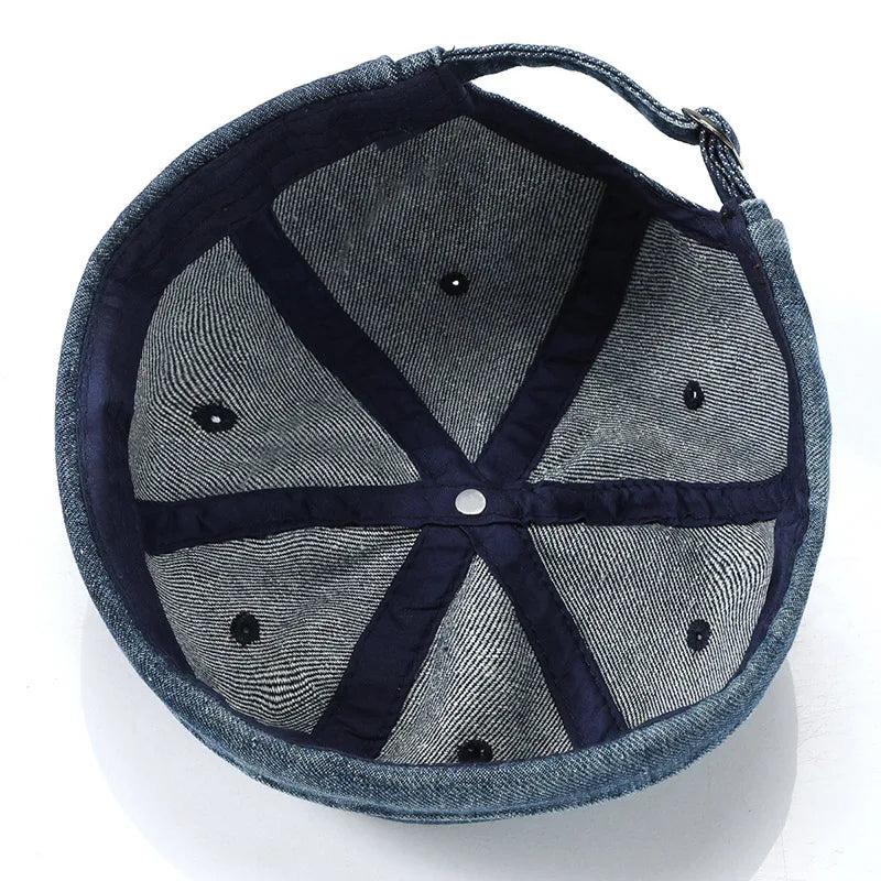 Hip Hop Blue Denim Washed Cotton Landlord Hat Docker Cap Rolled Edge Brimless Sailor Hat Solid Adjustable Beanie Hats Streetwear